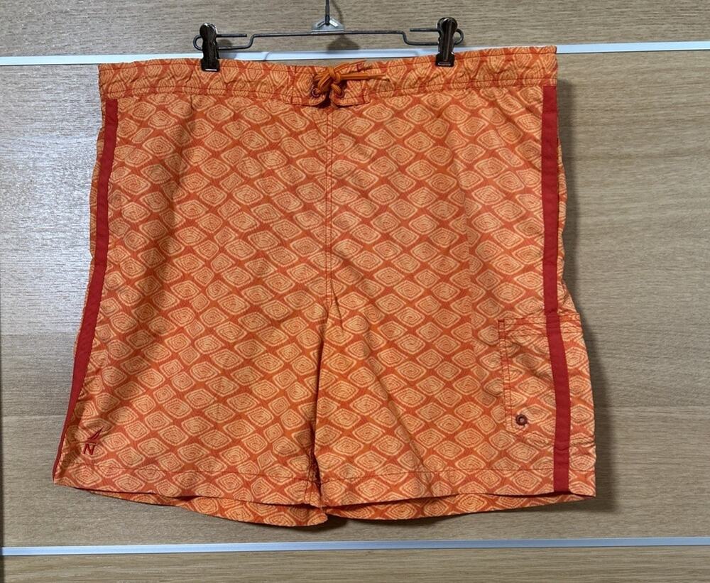 Nautica Swim Trunks Men Sz Large Orange Swimming Board Shorts w/side/key pockets